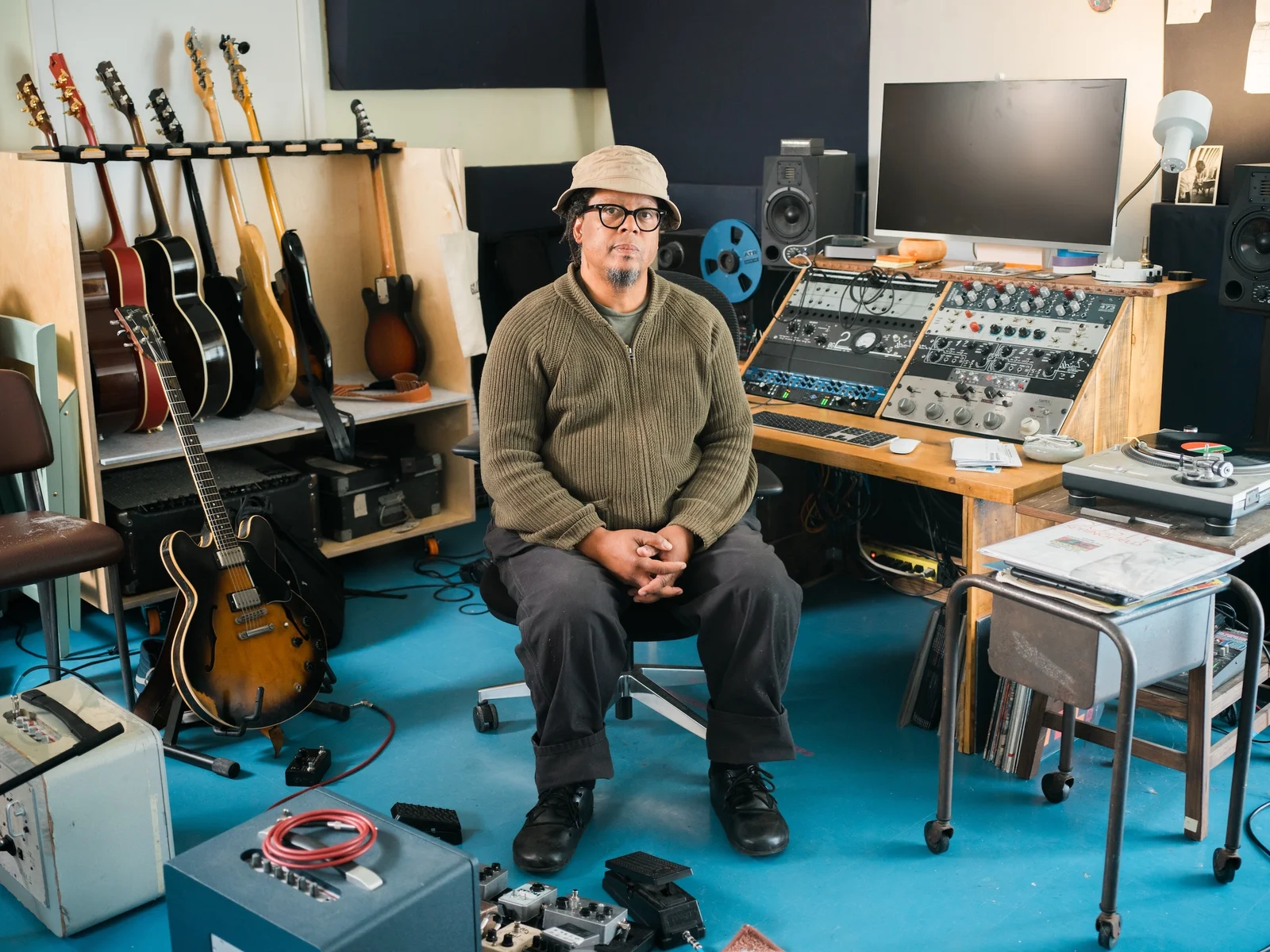 Jeff Parker in his recording studio