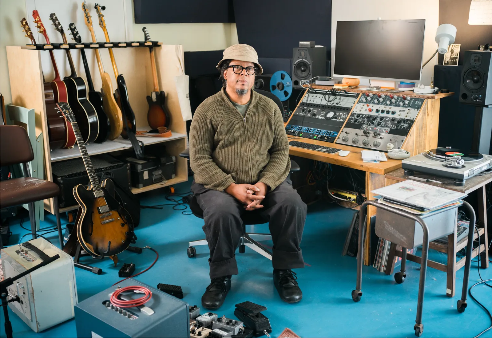 Jeff Parker in his recording studio